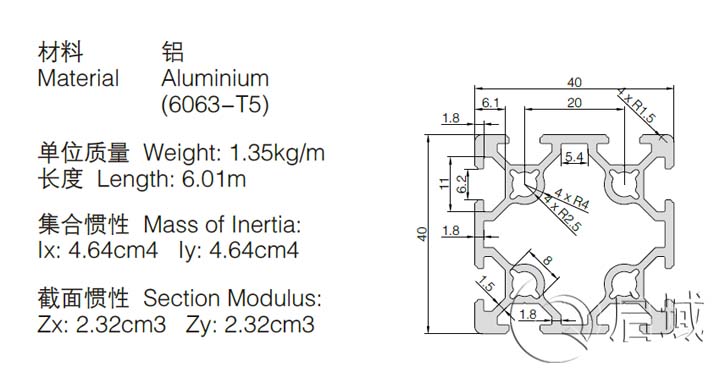 4040雙槽鋁型材 4040雙槽鋁型材