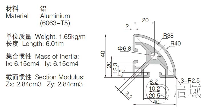 4040圓弧鋁型材 4040圓弧鋁型材
