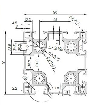 9090鋁型材截麵參數 9090鋁型材截麵參數